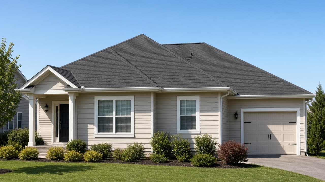 Same home with a newly installed asphalt shingle roof